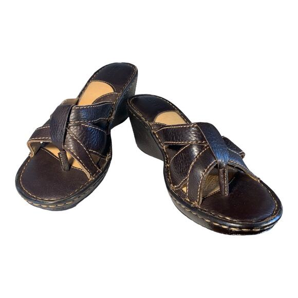 Born Women's Hand Crafted Wilma Brown Leather Wedge Sandals 9 - Picture 1 of 7